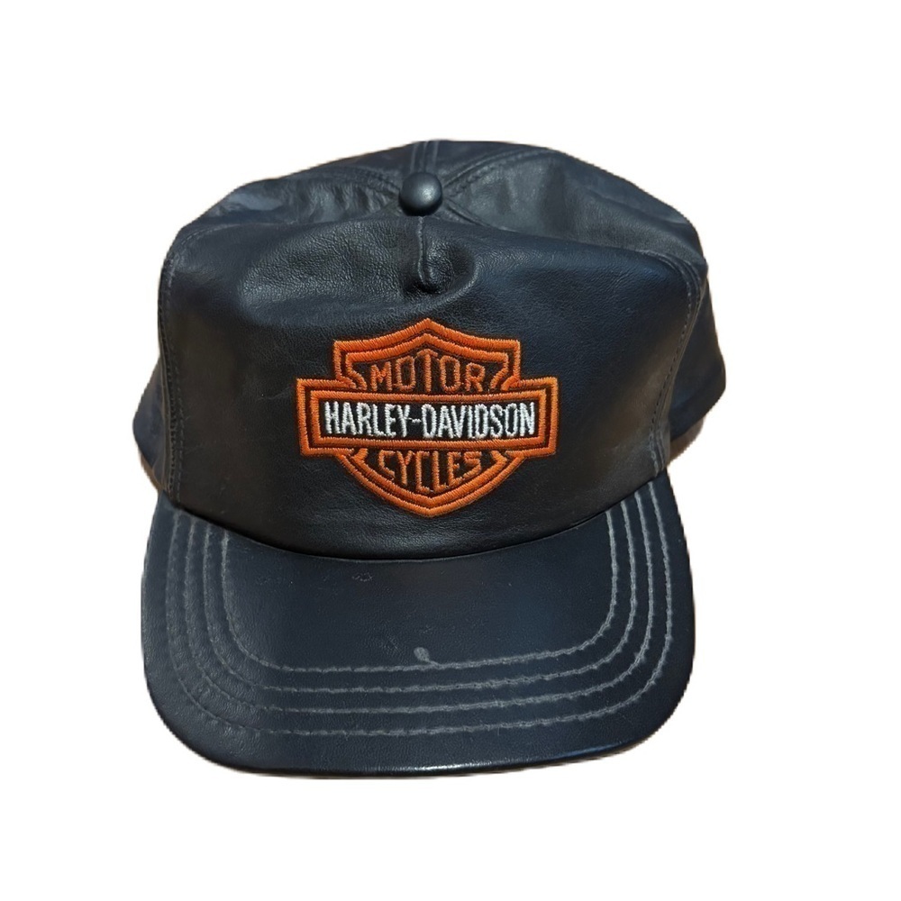 Vintage 90’s Harley Davidson Hat Leather Bar And Shield Made In USA Black